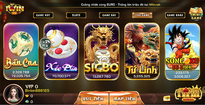 Giao diện sảnh game Live Casino iWin danh tiếng