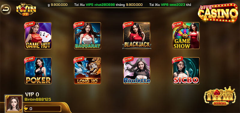 Thành viên luôn có nhiều lựa chọn chất lượng khi giải trị tại Live Casino Iwin