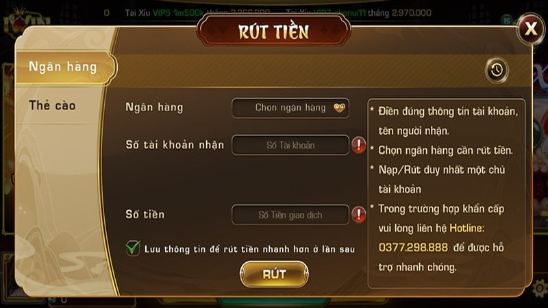 Hướng dẫn rút tiền Iwin qua ngân hàng