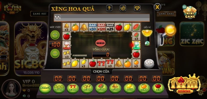 Chơi game Xèng hoa quả tại iWin để trúng thưởng lớn